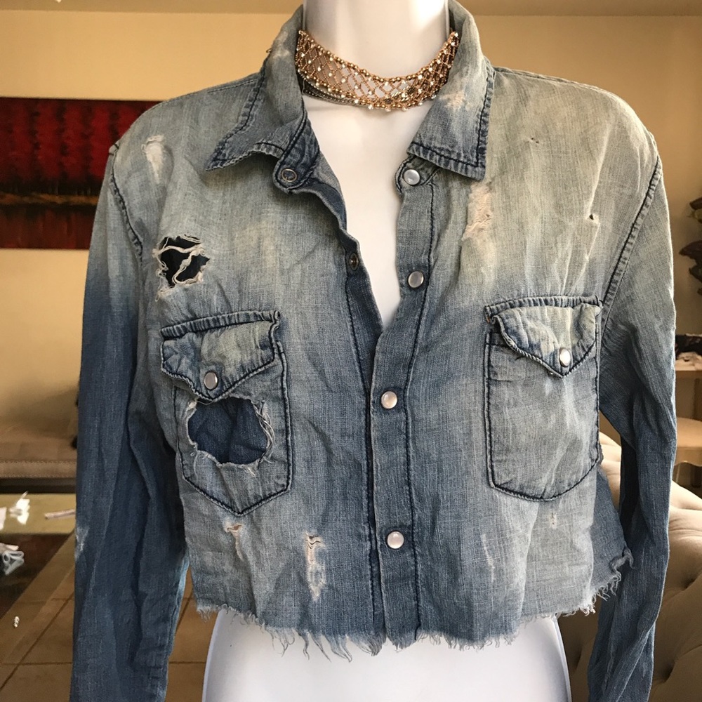 Denim crop top.